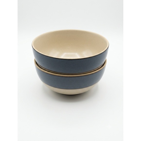Pier 1 Other - Pier 1 Antiqued Blue Stoneware Bowls Set of 2 Matte Blue Cream Cereal Soup